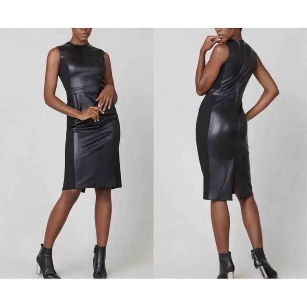 NWT Spanx Faux Leather Combo Fitted Sheath Luxe Black Dress M
